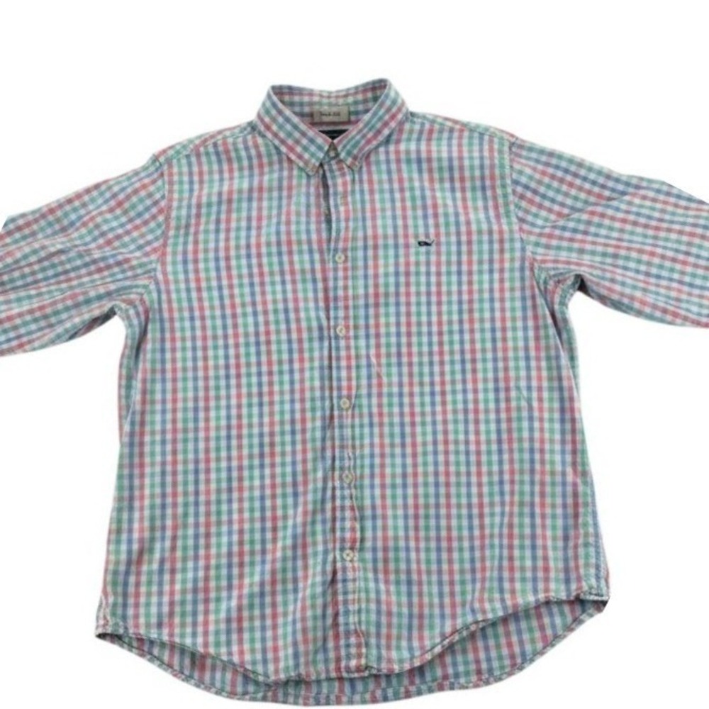 Vineyard Vines Button Down Shirt XL Slim Fit Whale Shirt Gingham Plaid Cotton